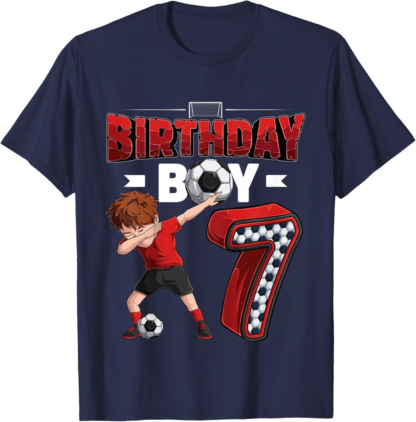Kids Dabbing boy 7 Year Old Soccer Player 7th Birthday Party T-Shirt - T-Shirt | Navy