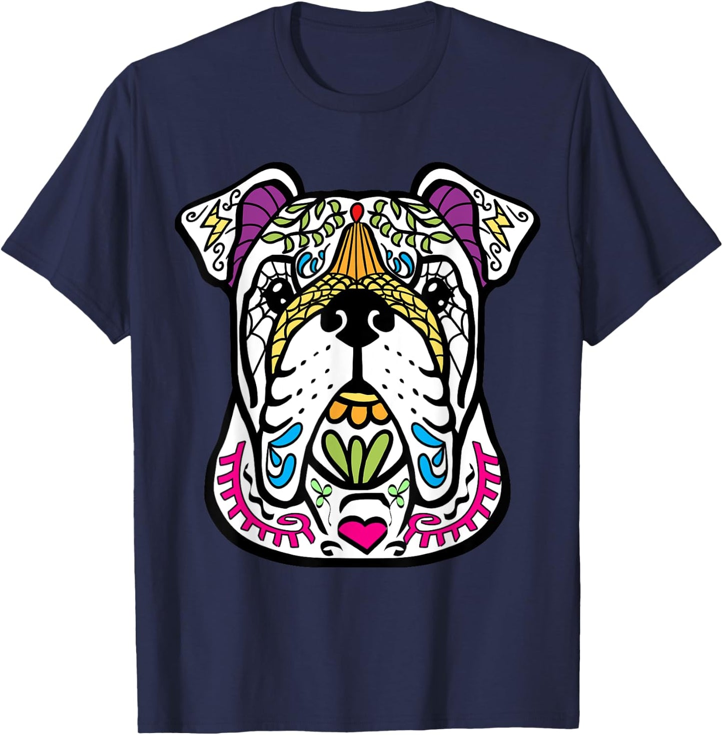 English Bulldog - Day Of The Dead Sugar Skull Dog Gift Women Kids T-Shirt - T-Shirt | Navy