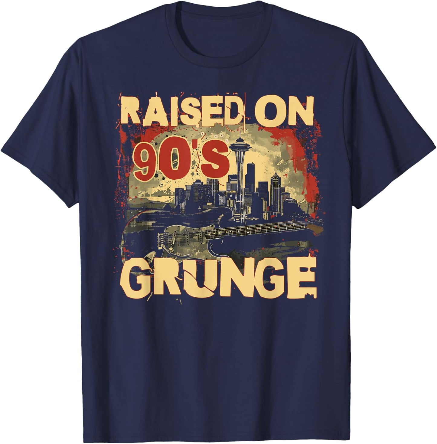 Raised On 90's Grunge Rock Music Lover T-Shirt - T-Shirt | Navy