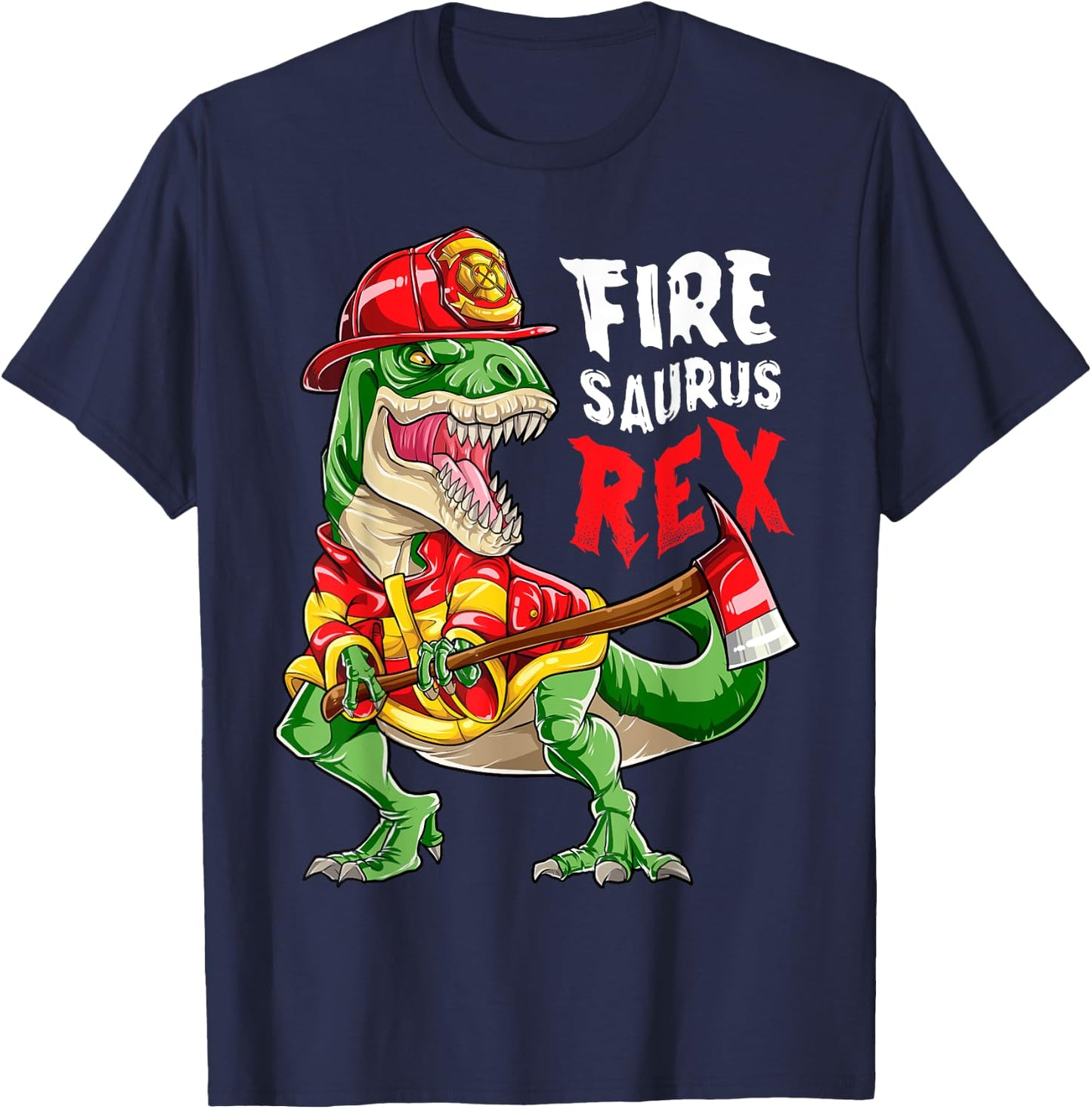 Dinosaur Firefighter Thin Red Line Men T rex Firefighting T-Shirt - T-Shirt | Navy