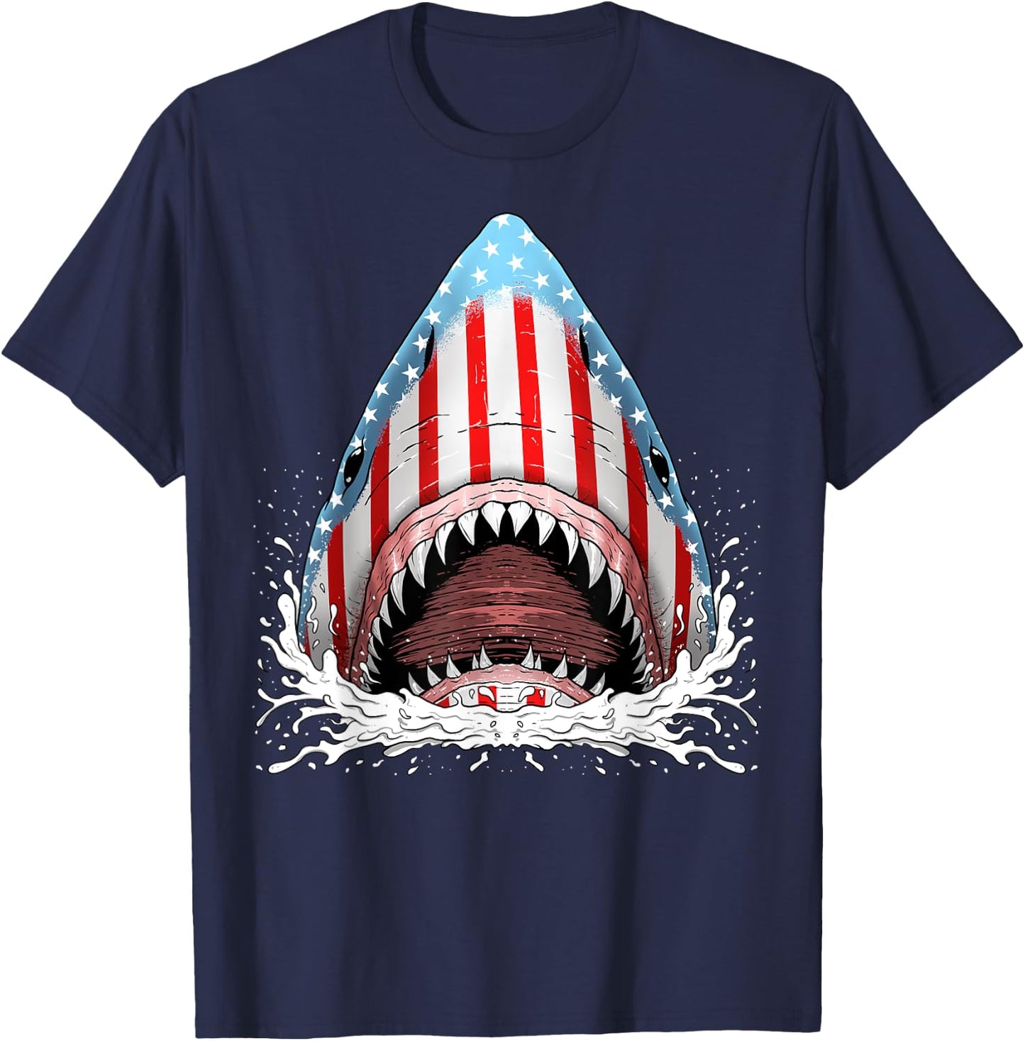 Funny Shark American Flag Jawsome 4th Of July Kids Boys Gift T-Shirt - T-Shirt | Navy