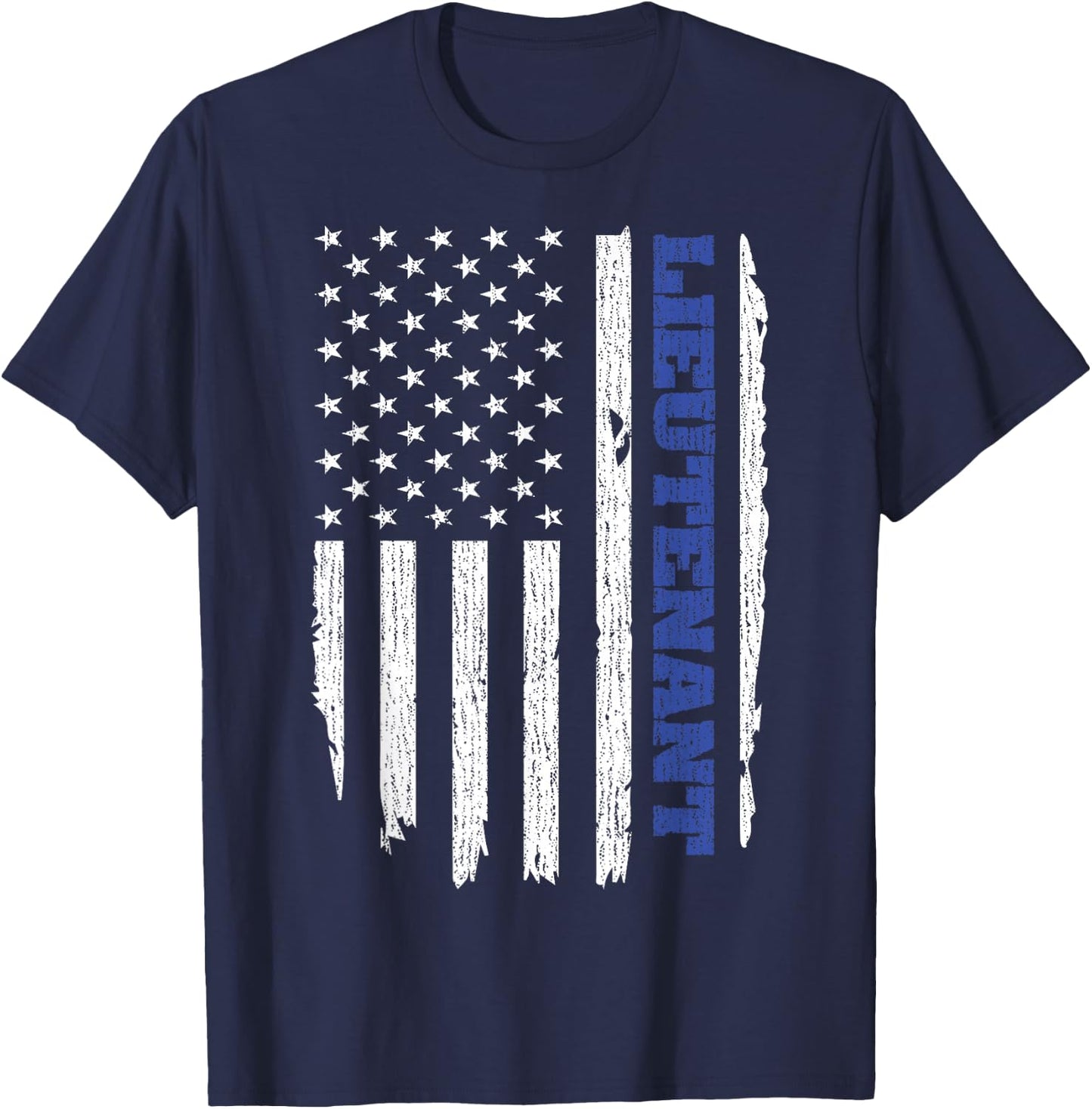 Police Lieutenant American Flag USA Thin Blue T-Shirt - T-Shirt | Navy