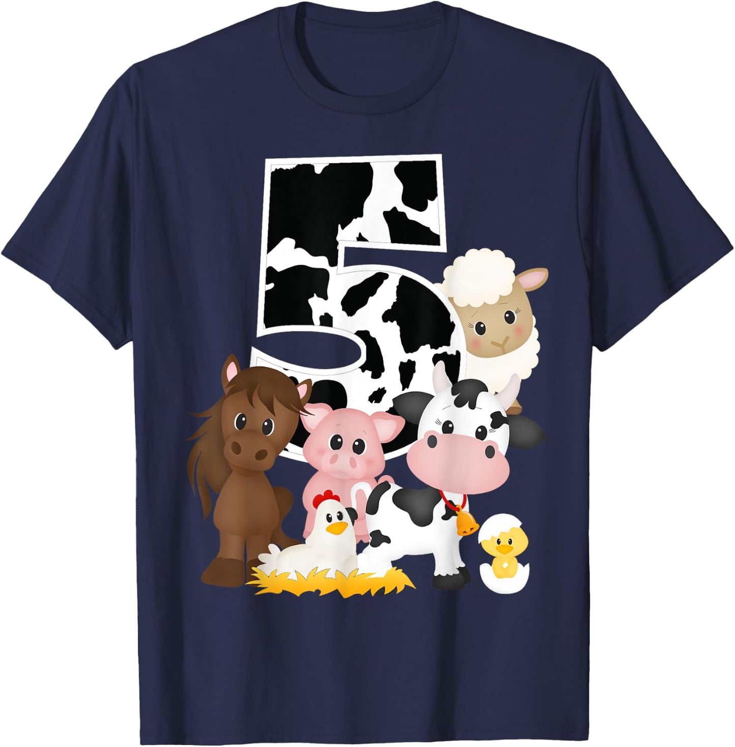 5th Birthday Farm Theme Birthday Gift 5 Years Old Toddler Kids T-Shirt - T-Shirt | Navy