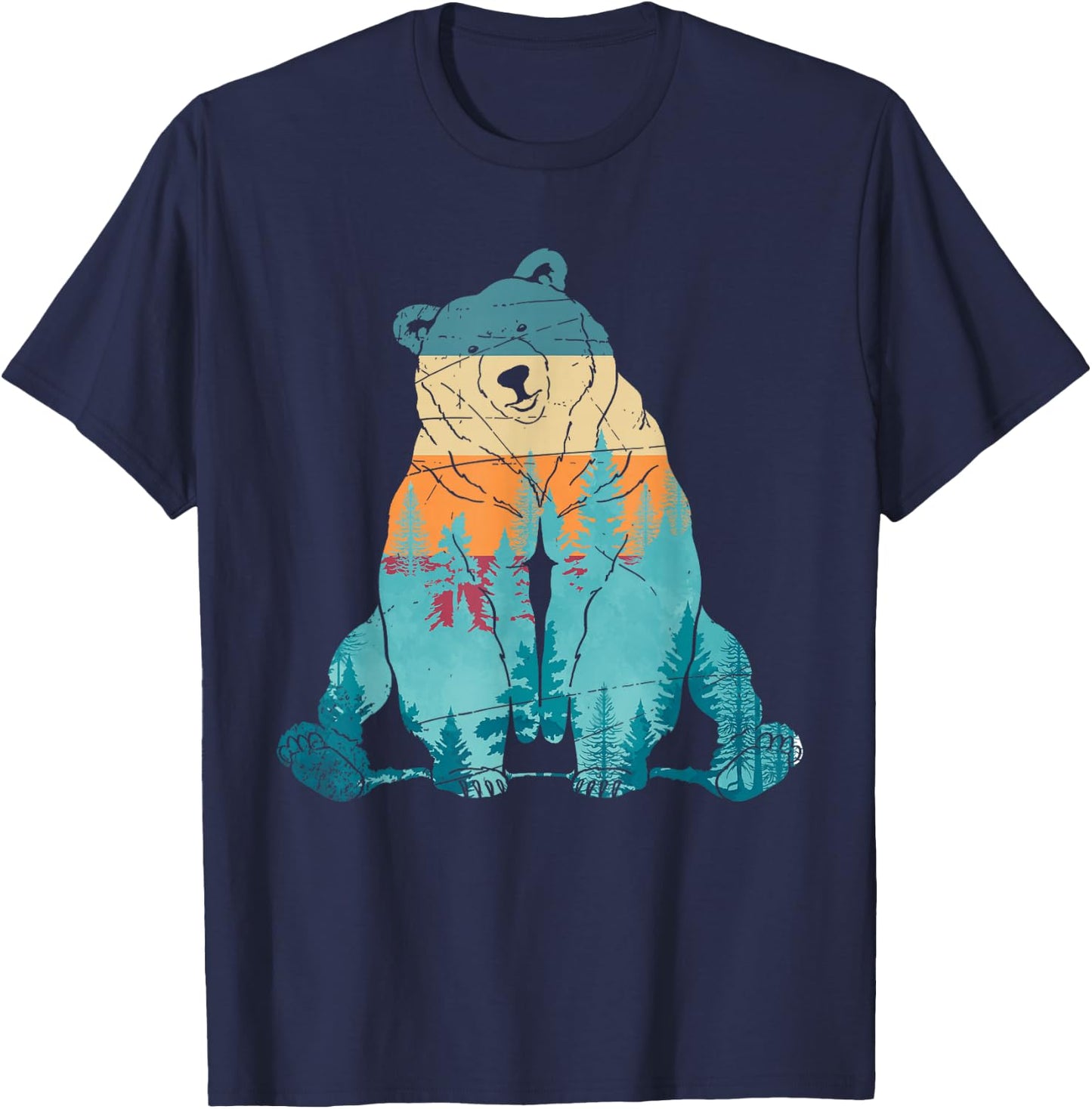 Grizzly Bear Animal of The Forest Nature Brown Bear Retro Brown Bear T-Shirt - T-Shirt | Navy