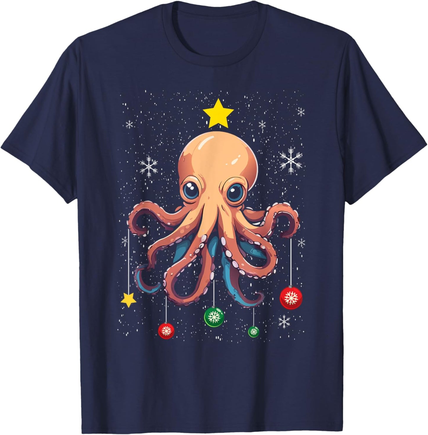 Octopus Christmas Tree Christmas Pajama Cute Animal X-Mas T-Shirt - T-Shirt | Navy