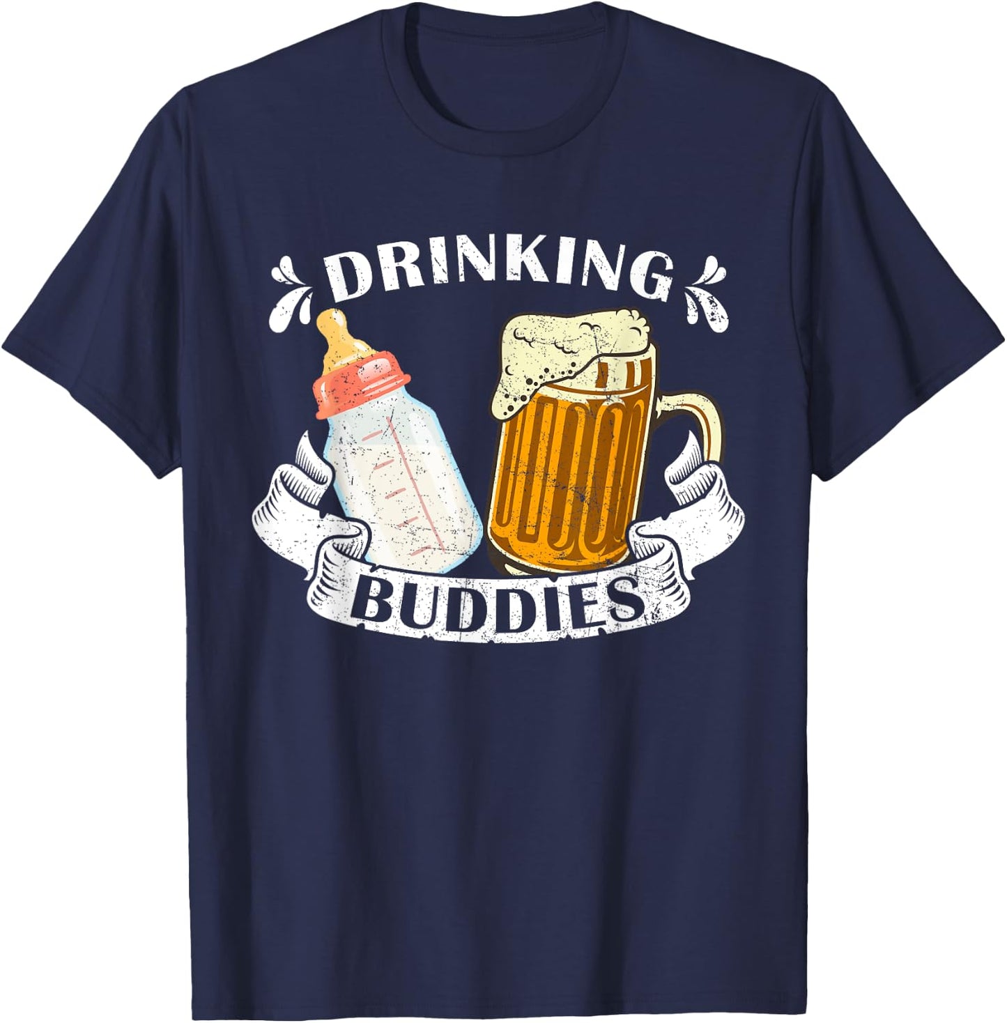Drinking Buddies Dad And Baby Drinking Team Father's Day T-Shirt - T-Shirt | Navy