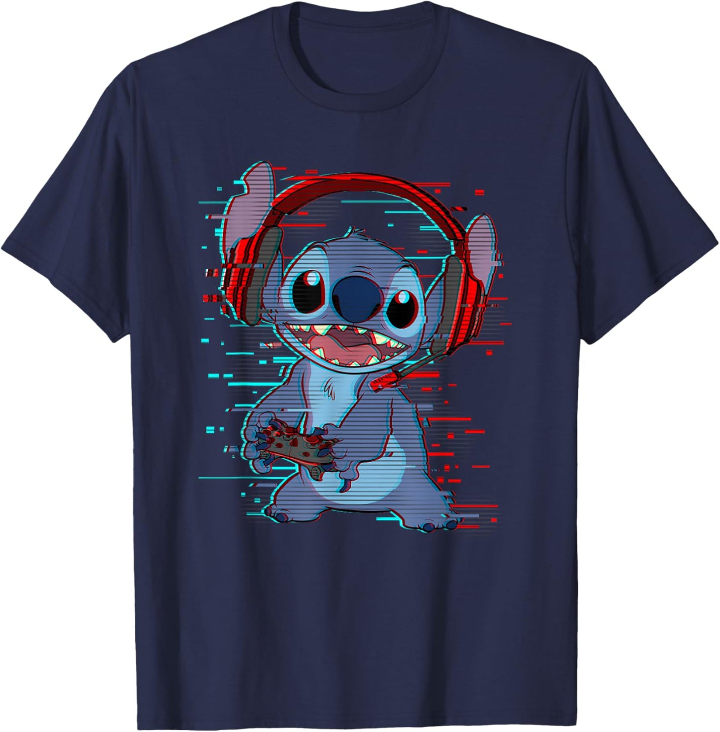 Disney Lilo & Stitch Gamer Glitch Headset and Controller T-Shirt - T-Shirt | Navy