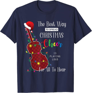 Red Buffalo Plaid Pajama Violin Viola Lover Christmas Lights T-Shirt - T-Shirt | Navy