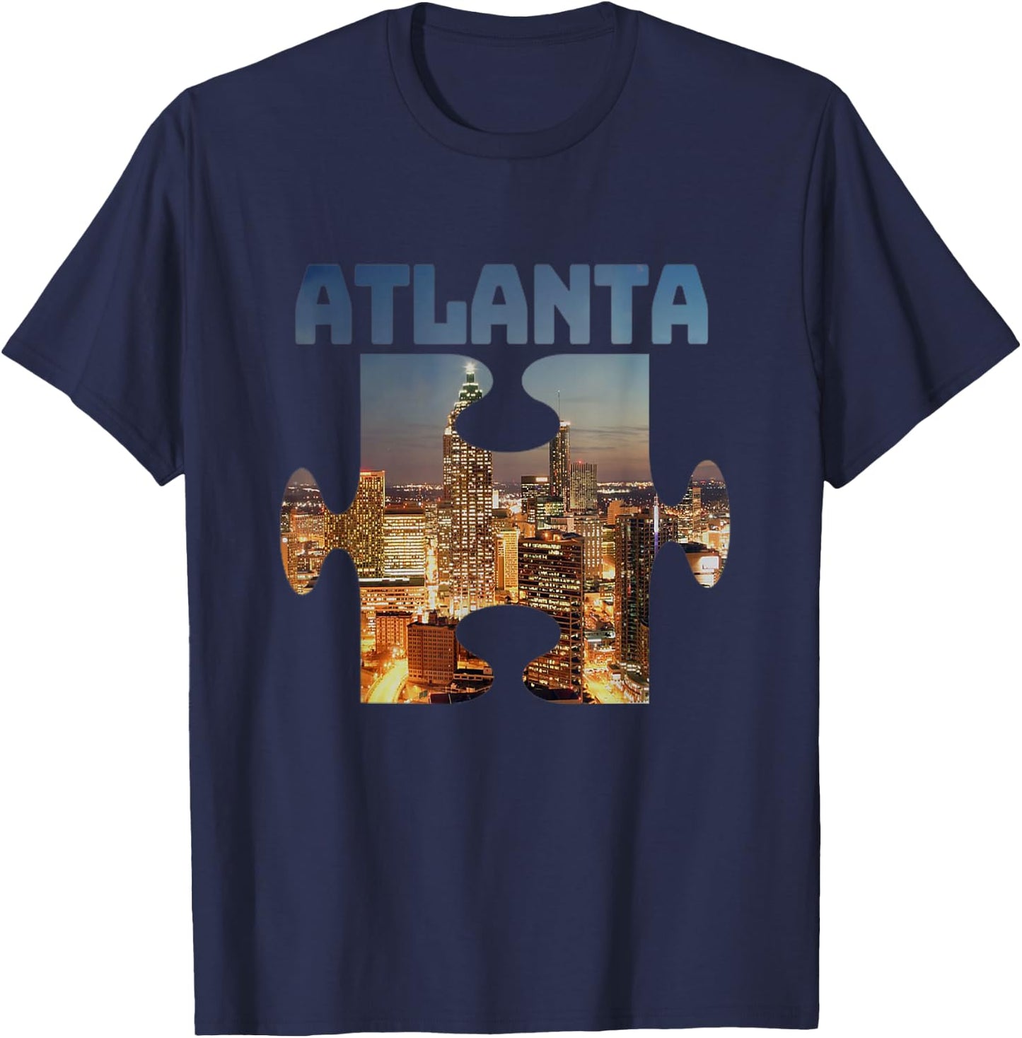 Atlanta Georgia City Skyline Souvenir Puzzle Piece Gift T-Shirt - T-Shirt | Navy
