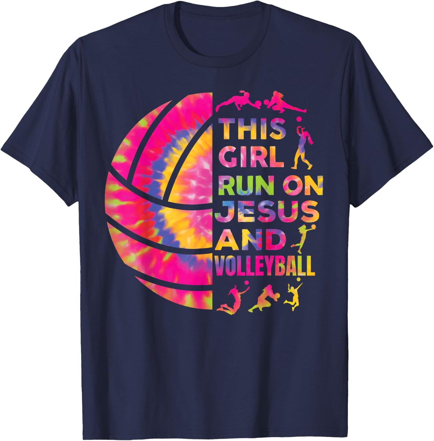 Women Volleyball Teen Girl Runs On Jesus And Volleyball T-Shirt - T-Shirt | Navy