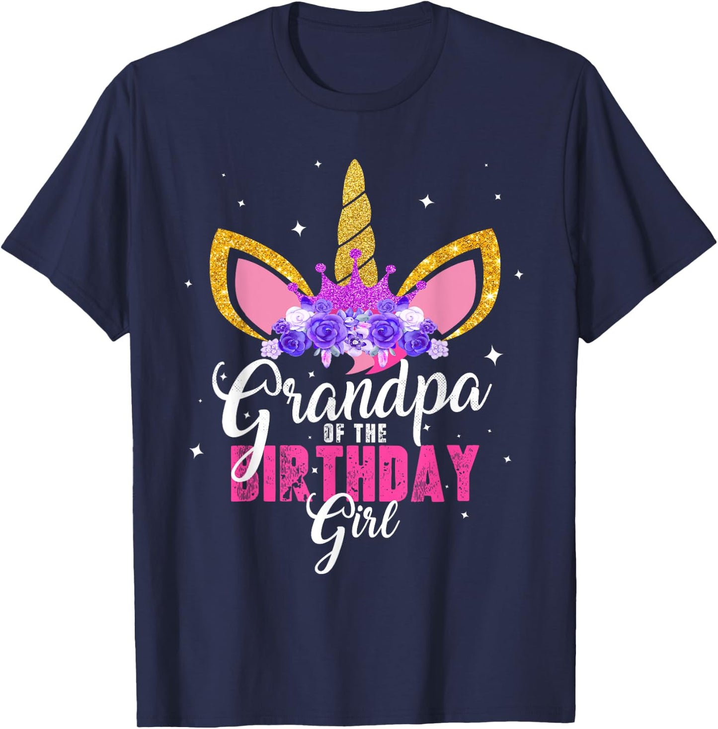 Grandpa Of The Birthday Girl Unicorn Princess Grandfather T-Shirt - T-Shirt | Navy