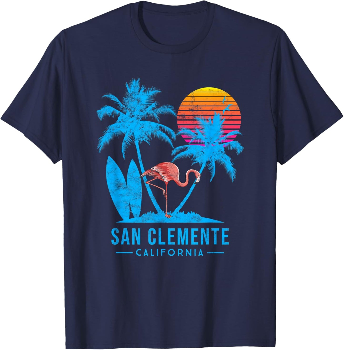 San Clemente, Orange County, California. Palm trees sunset T-Shirt - T-Shirt | Navy