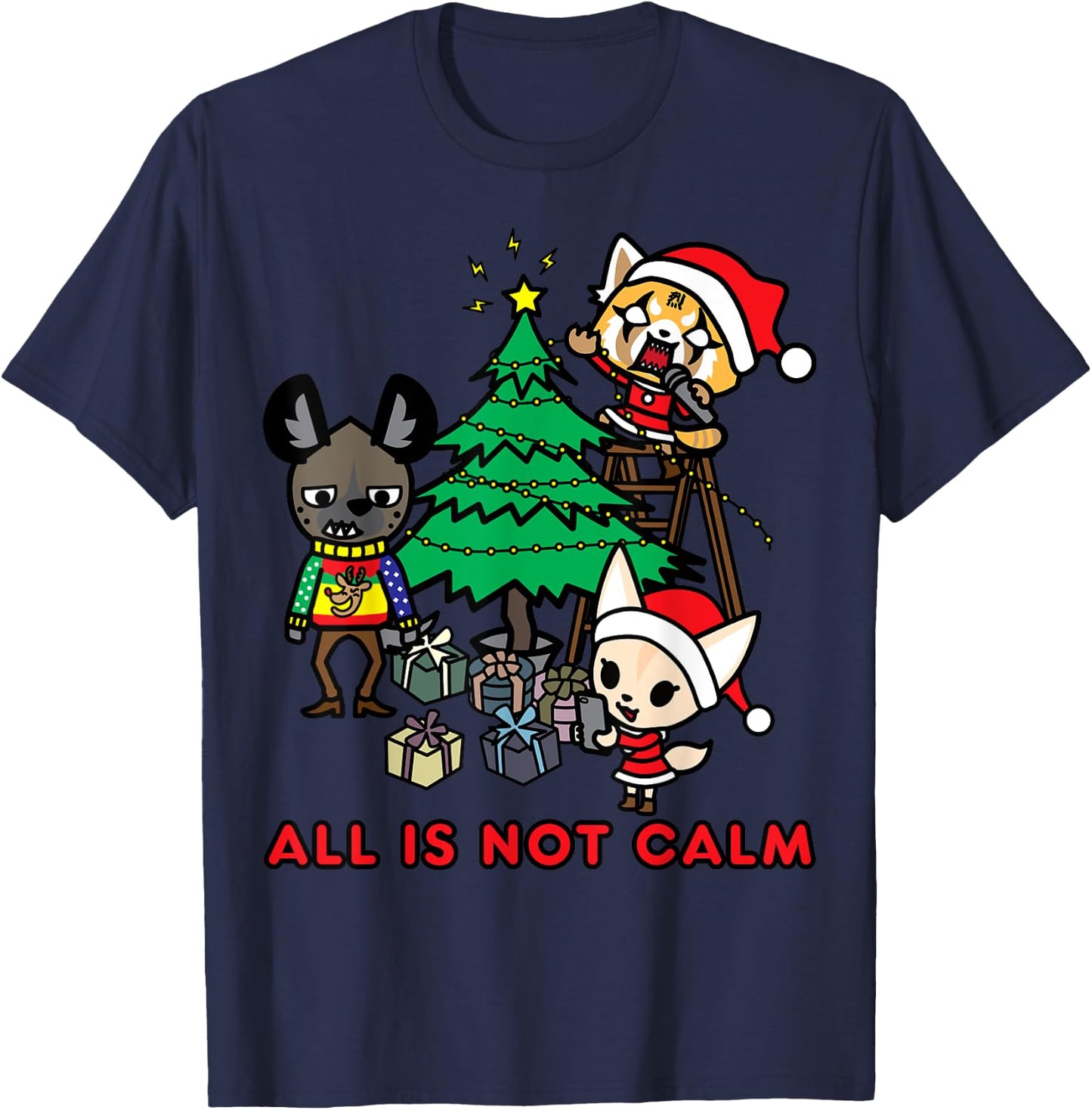 Aggretsuko All is Not Calm Christmas T-Shirt - T-Shirt | Navy