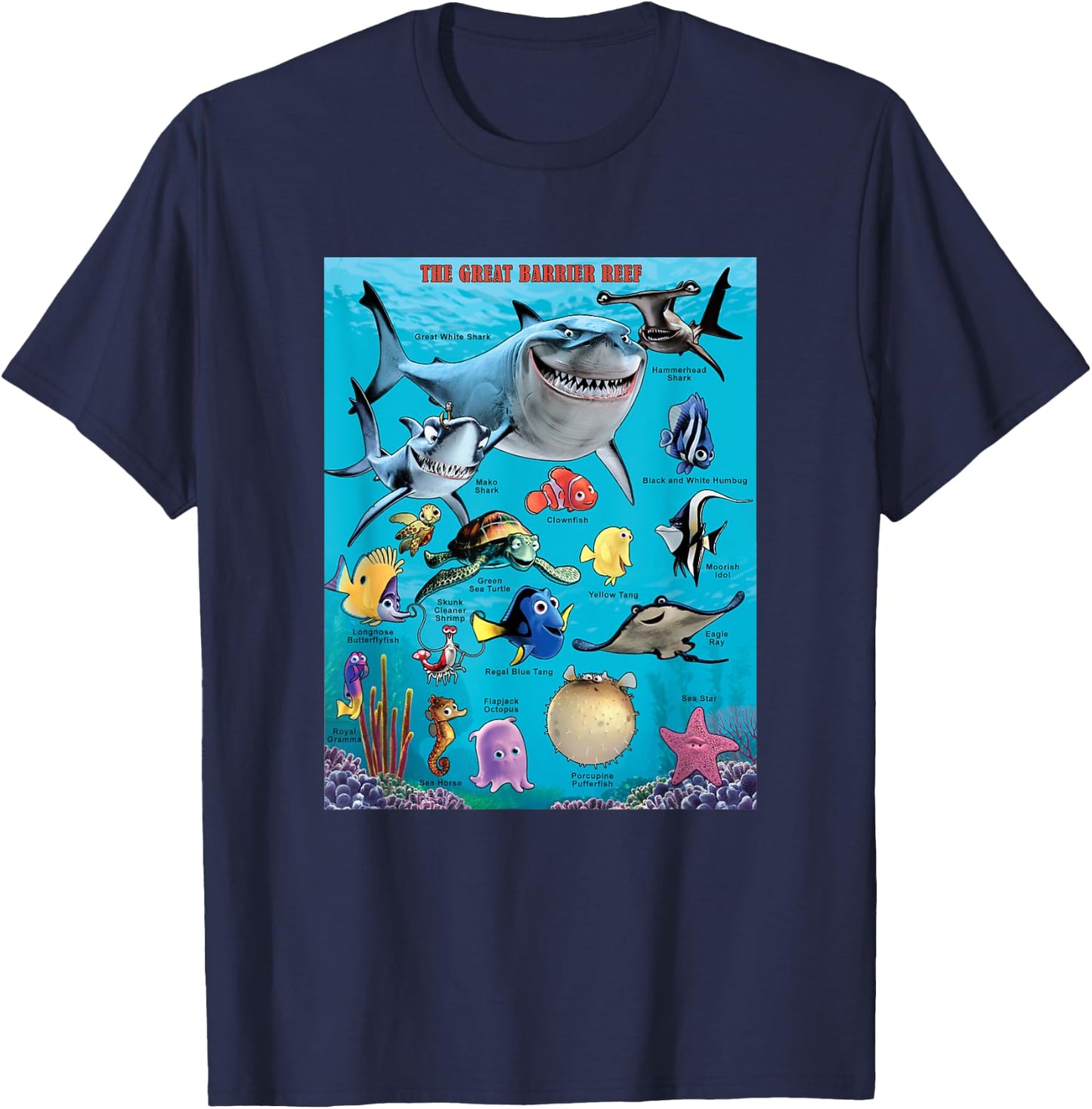 Disney Pixar Finding Nemo The Great Barrier Reef Group Shot T-Shirt - T-Shirt | Navy