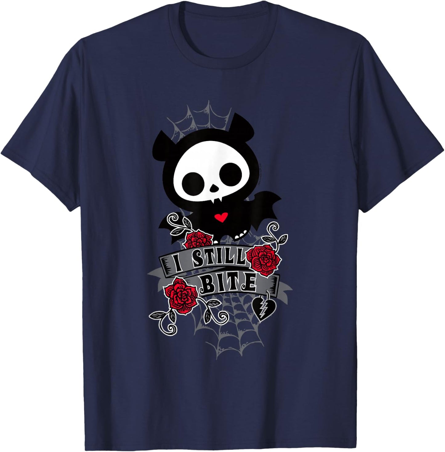 Skelanimals Diego Bat Cute I Still Bite Floral Rose Portrait T-Shirt - T-Shirt | Navy