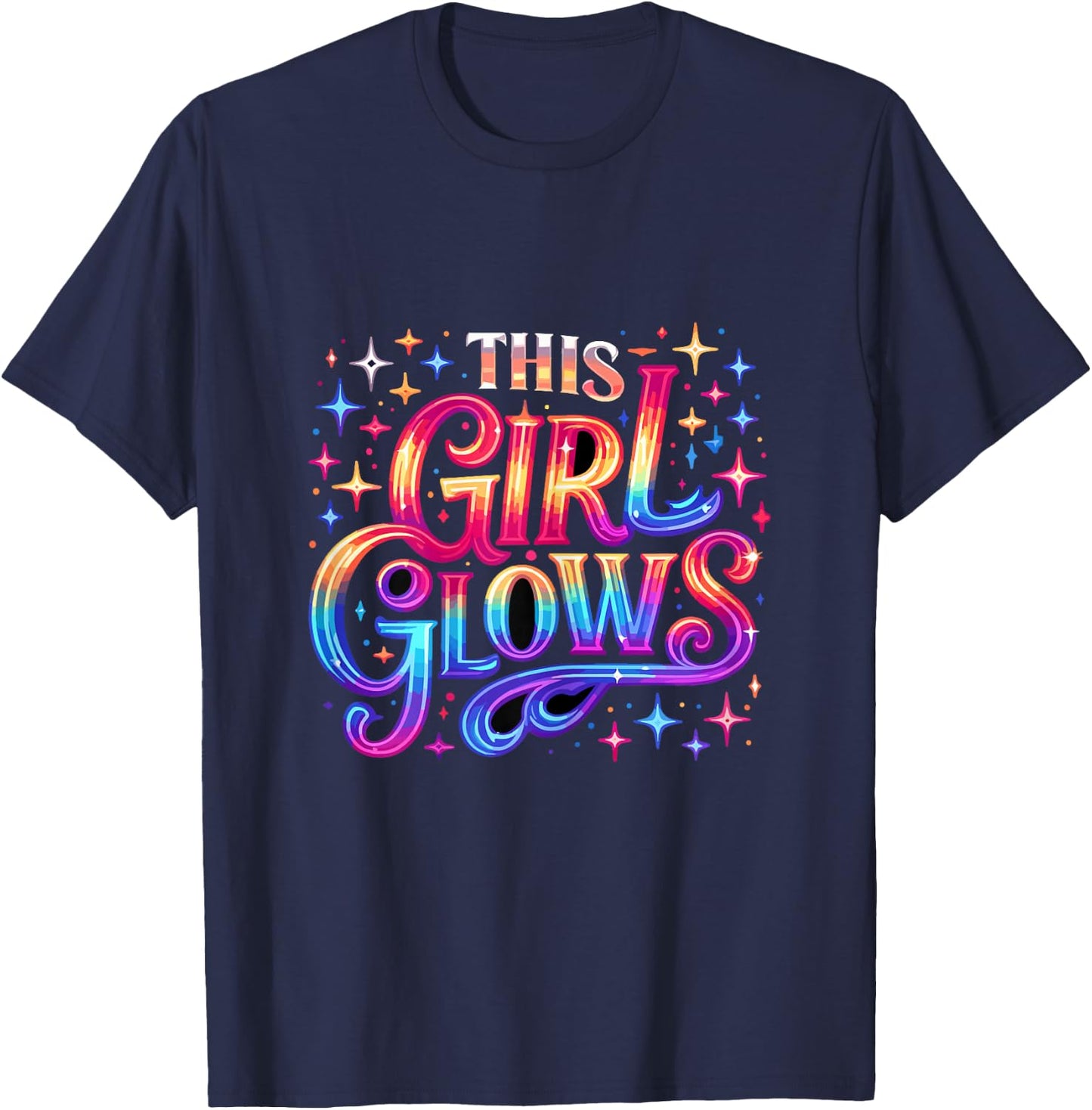 This Girl Glows 80s 90s Party T-Shirt - T-Shirt | Navy