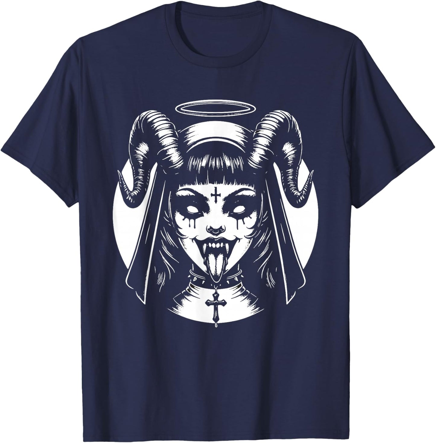 Devil Nun Goth Emo Punk Gothic Satanic Occult T-Shirt - T-Shirt | Navy