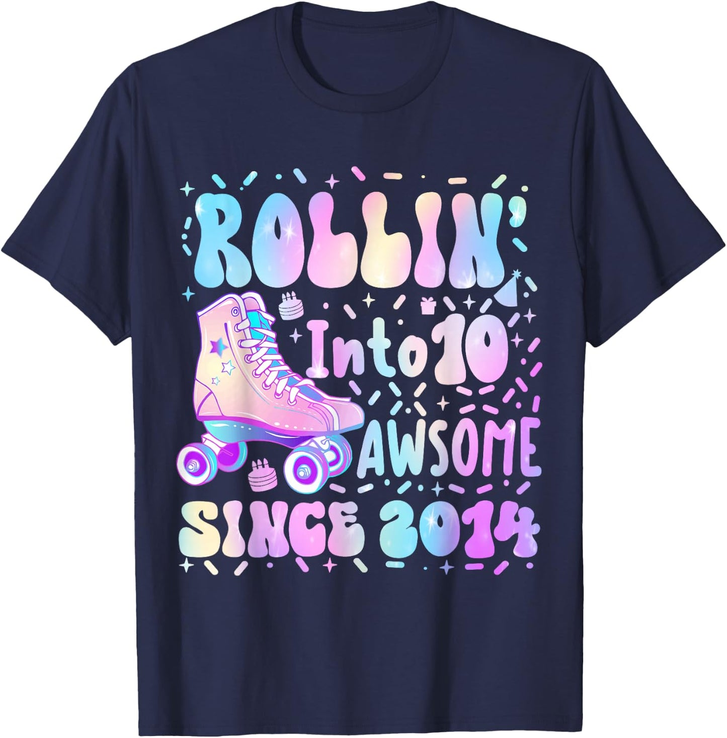 Roller Skate 10th Birthday Rolling Into 10 Since 2014 Girls T-Shirt - T-Shirt | Navy