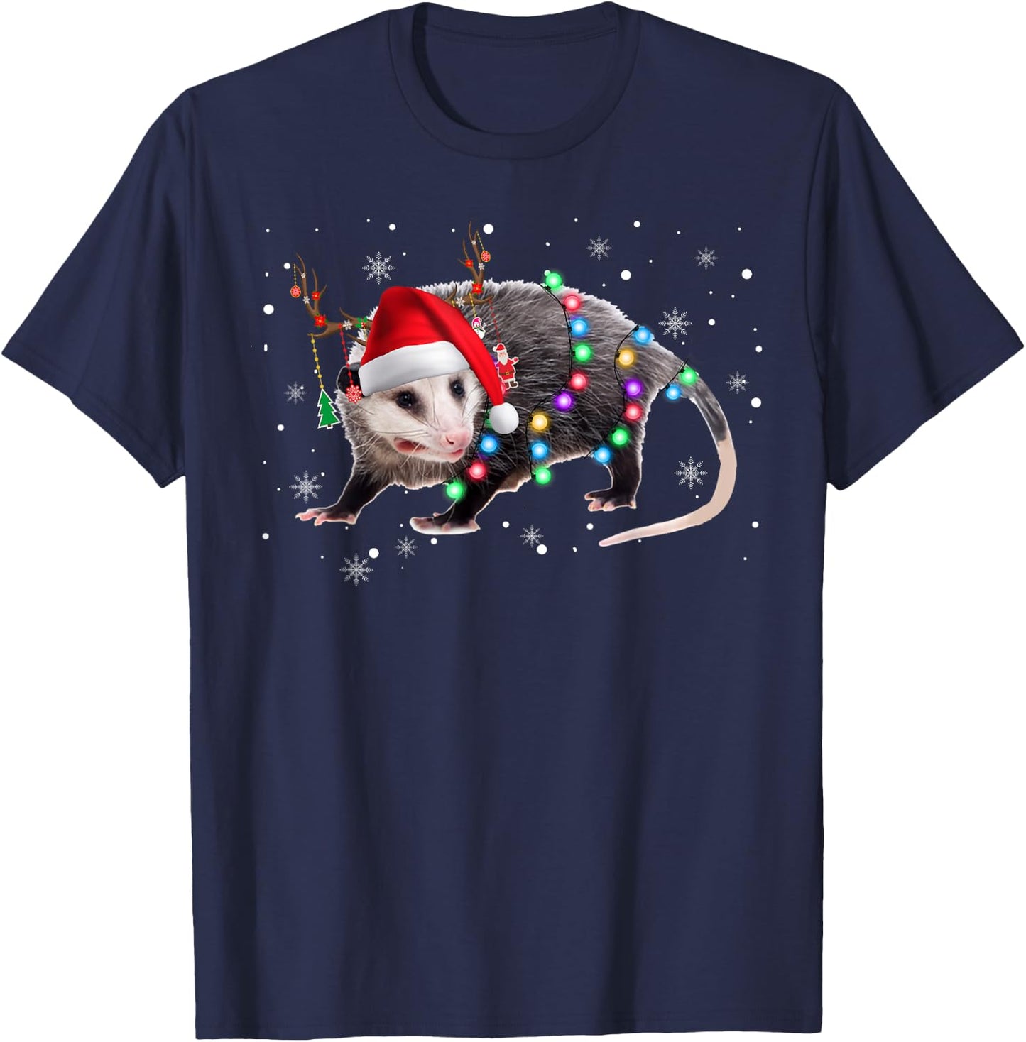 Possum Christmas Lights Santa Reindeer Possum Lover Gifts T-Shirt - T-Shirt | Navy