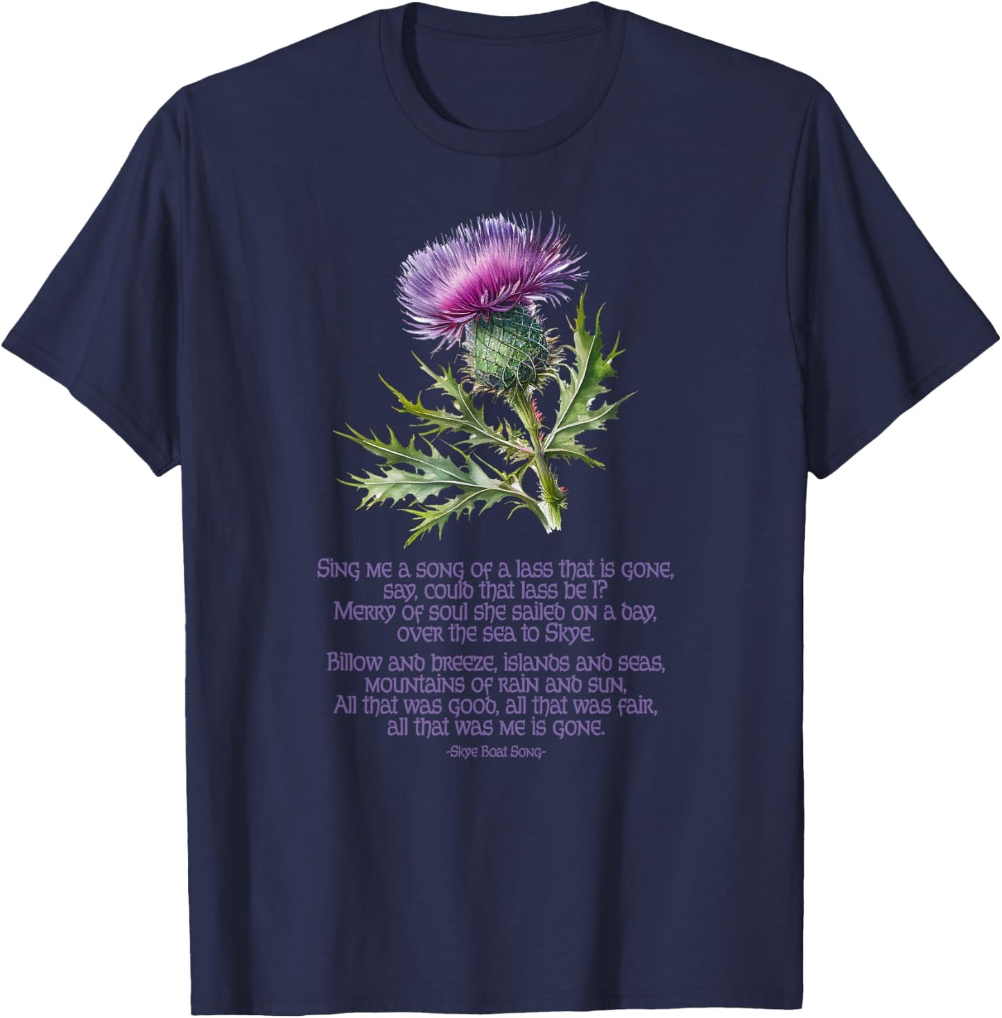 Utopia Sport Isle of Skye Scotland Shop Skye Boat Song Thistle Adults Black Small Modern Classic Crew Collar Short Sleeve T-Shirt - T-Shirt | Navy