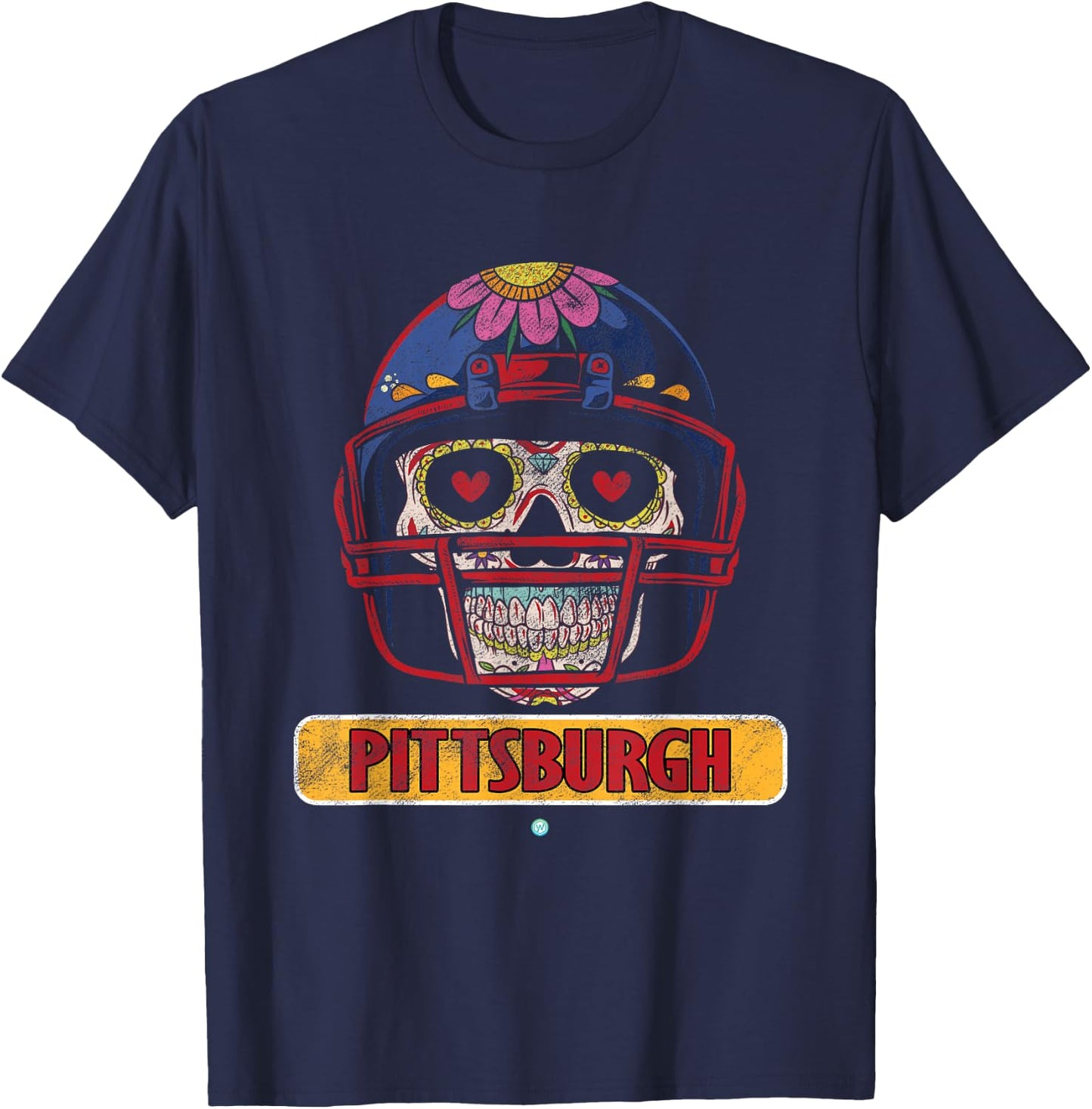 Pittsburgh Football Helmet Sugar Skull Gift T-Shirt - T-Shirt | Navy