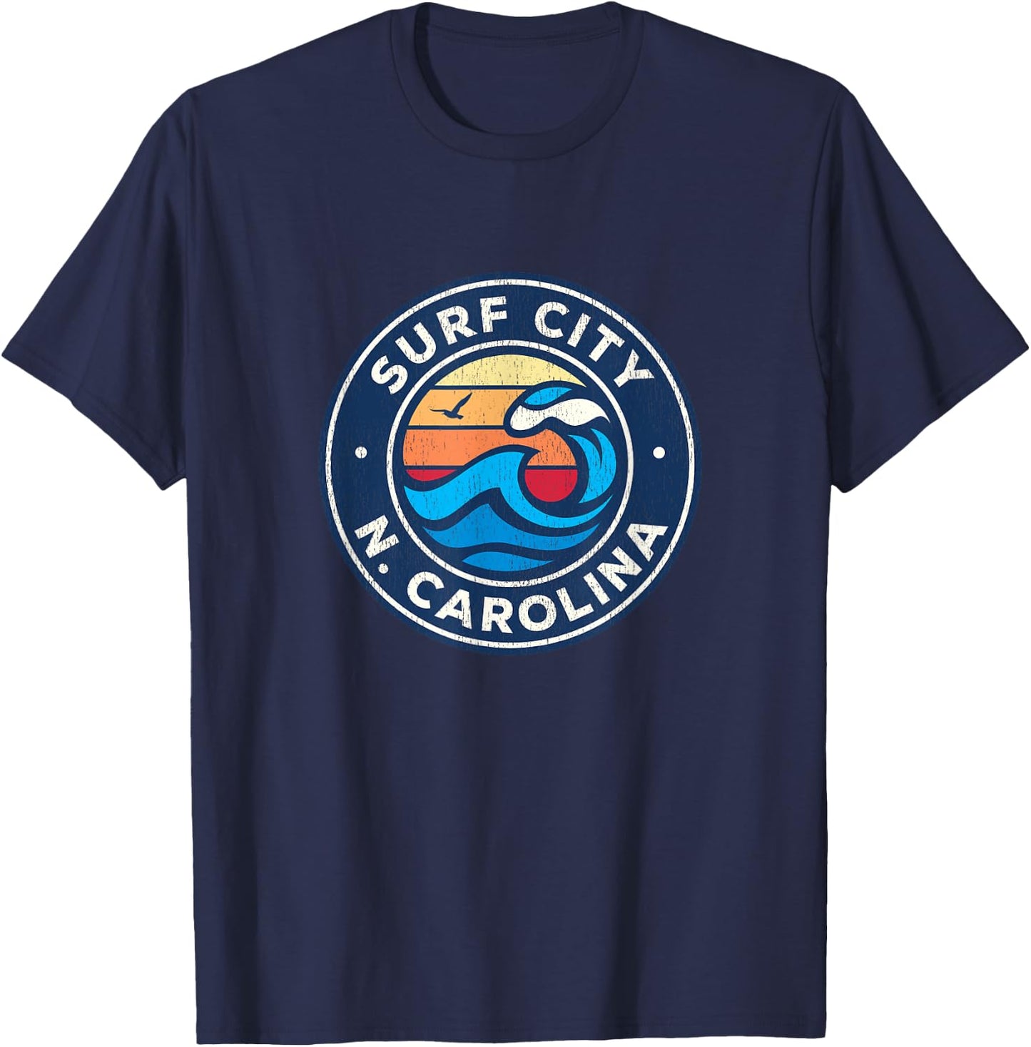 Surf City North Carolina NC Vintage Nautical Waves Design T-Shirt - T-Shirt | Navy