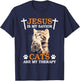 Jesus is My Savior Cat are My Therapy Christians Cat Lover Men Women T-Shirt - T-Shirt | Navy