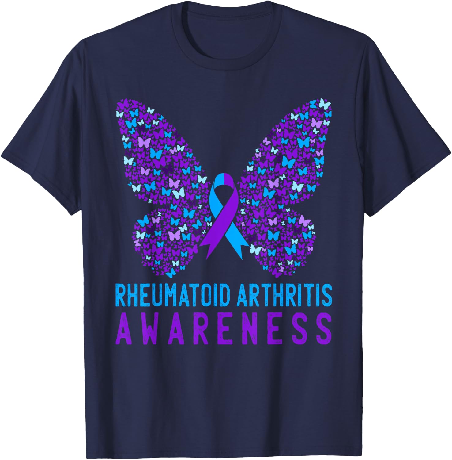 Butterfly Rheumatoid Arthritis Awareness RA Ribbon Support T-Shirt - T-Shirt | Navy