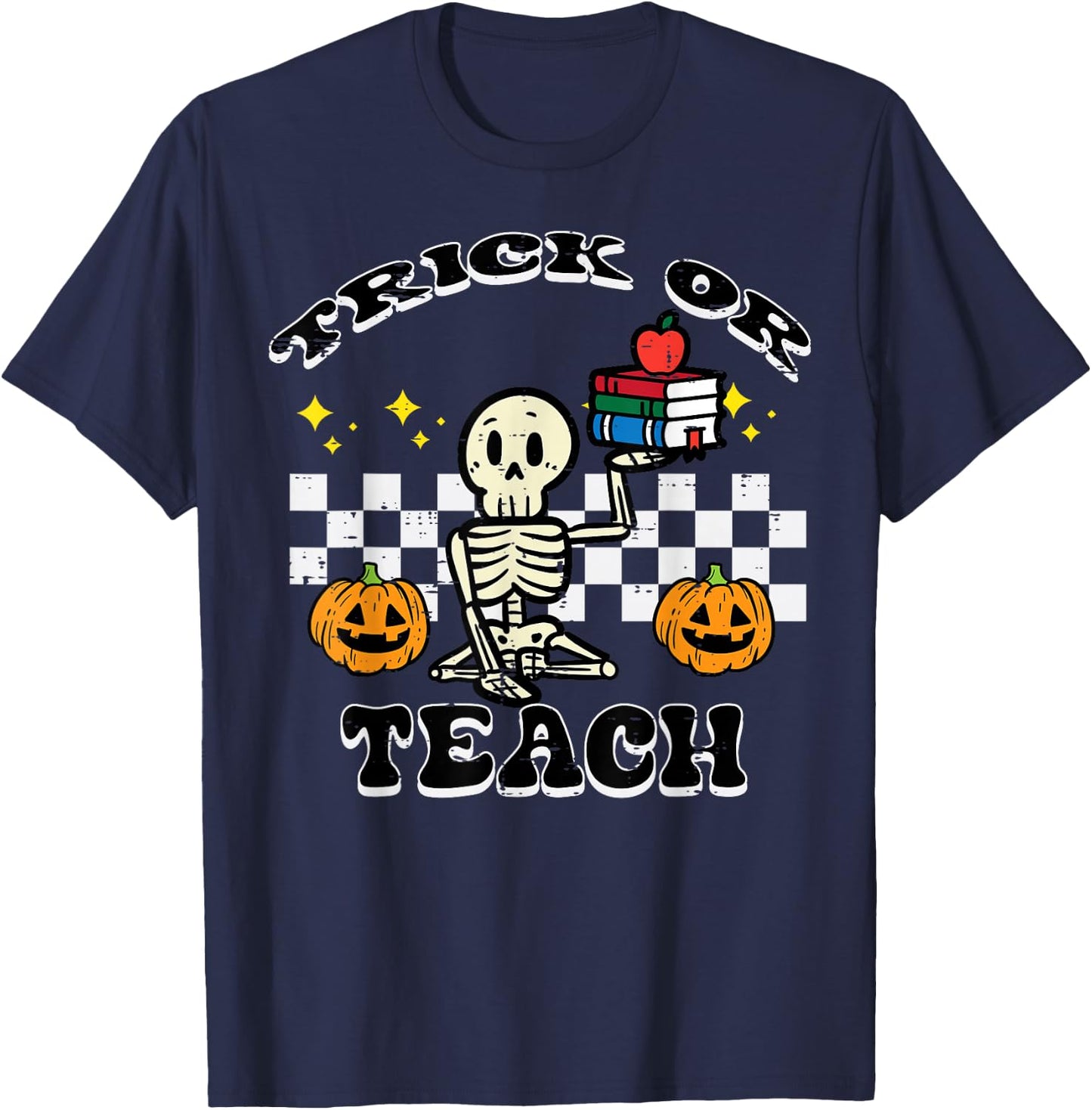 Halloween Teacher Trick Or Teach Retro Costume Men Women T-Shirt - T-Shirt | Navy