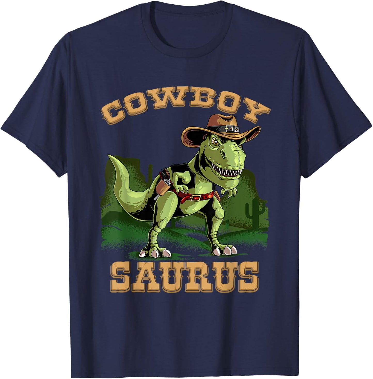 Cool Cowboy Saurus | Funny Western Rodeo Dinosaur Lover Gift T-Shirt - T-Shirt | Navy
