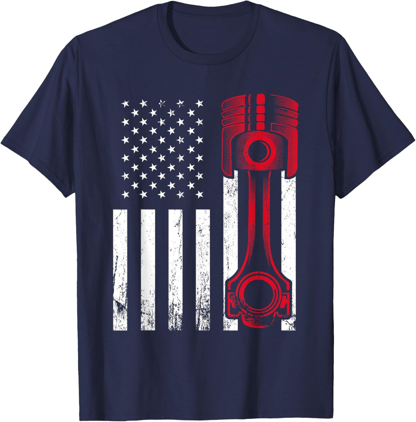 Car Enthusiast - American Flag Piston Muscle Car Gift T-Shirt - T-Shirt | Navy
