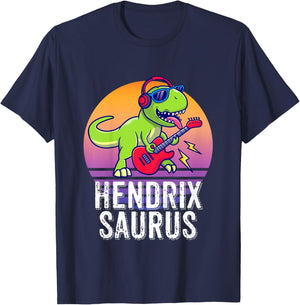 Hendrixsaurus - Gift Hendrix : Girls X-Small, Black, Cartoon, Birthday, Dinosaur-Themed Children's T-Shirt - T-Shirt | Navy