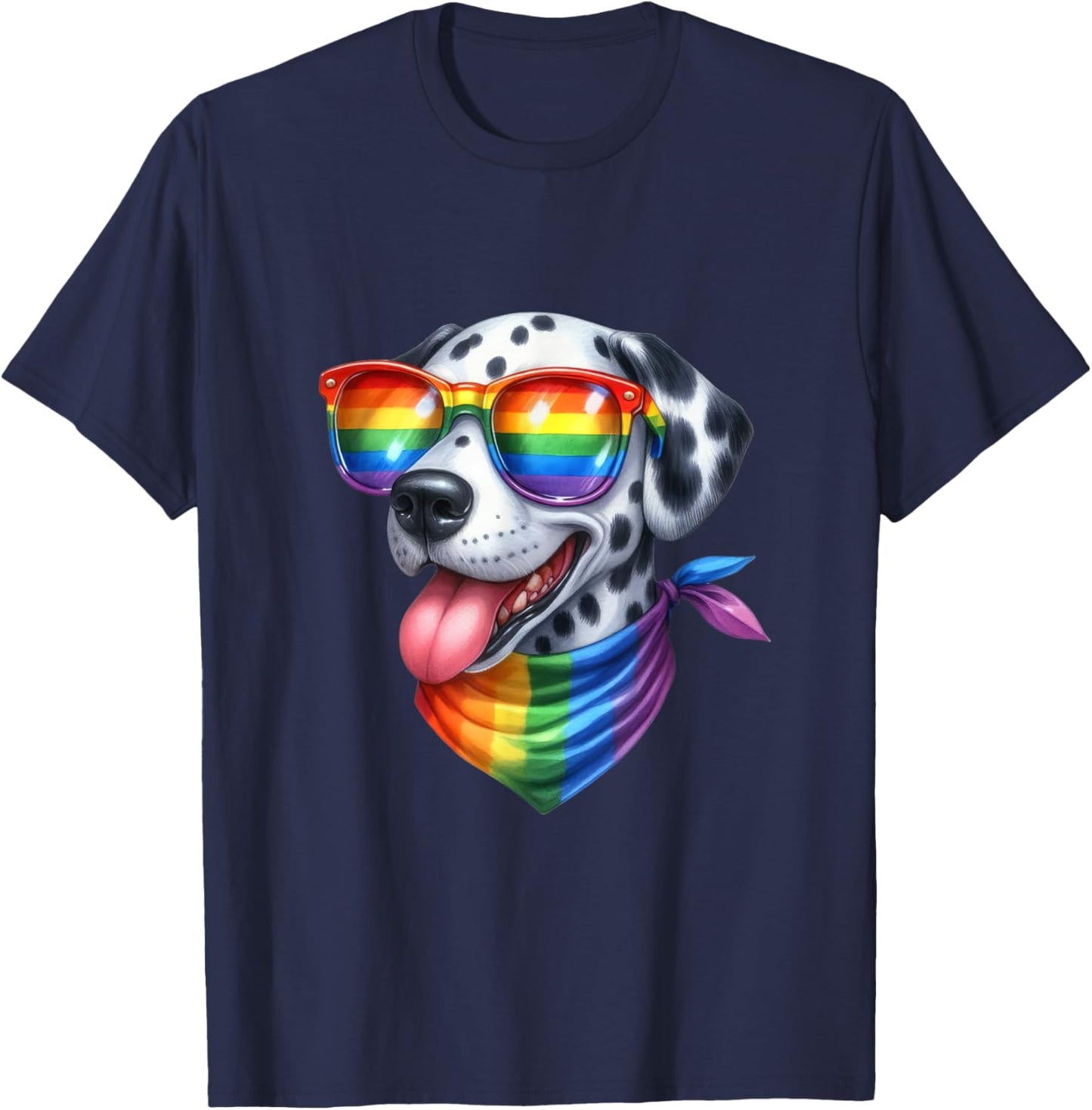Colorful Dalmatian Dog Vibes Happy Spotted Pride Pup Rainbow Men Women Girls Kids T-Shirt - T-Shirt | Navy