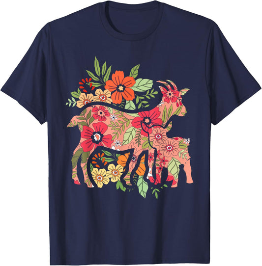 Agriculture Farm Animal Flowers Vintage Goat T-Shirt - T-Shirt | Navy