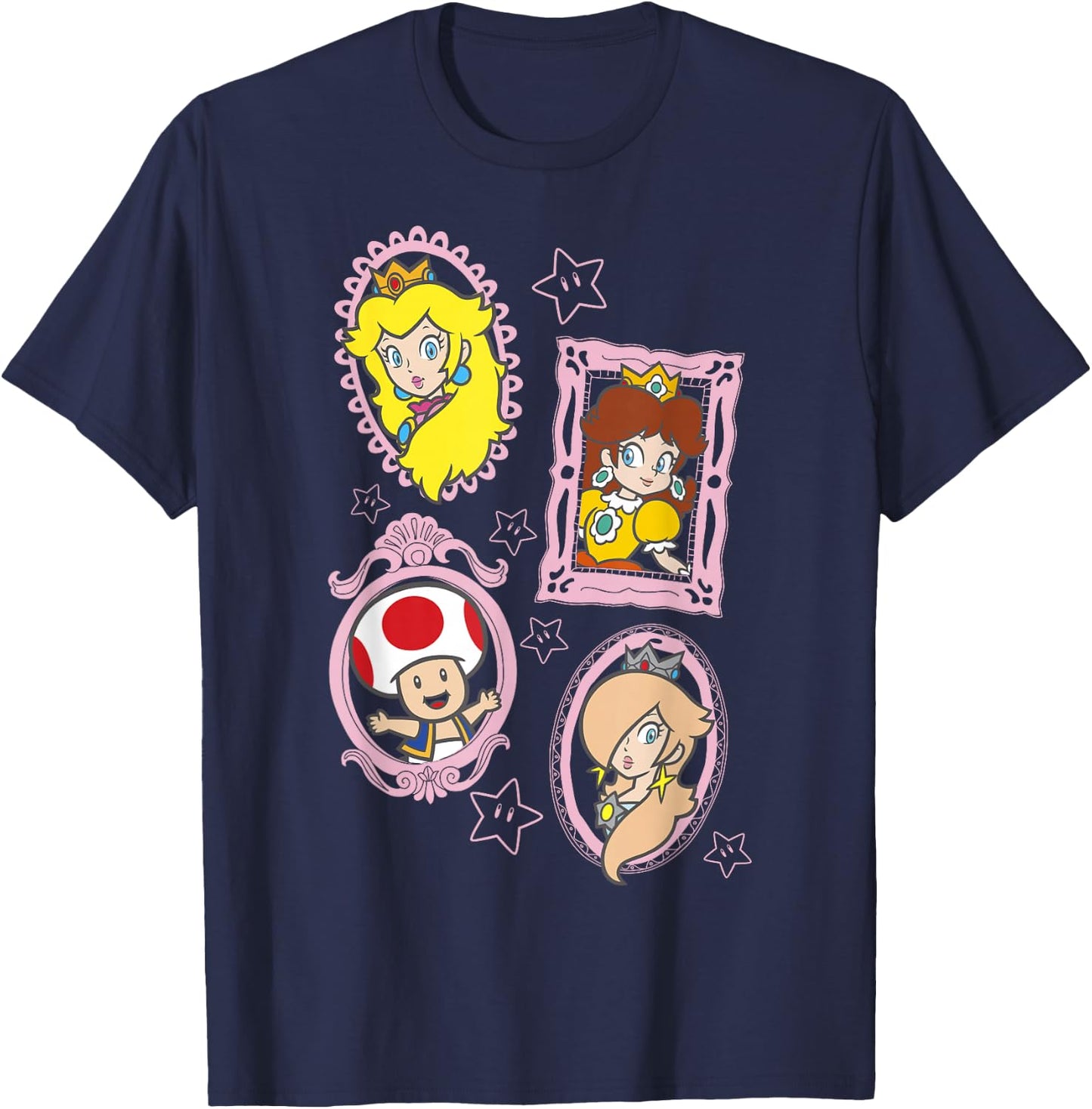 Super Mario Bros Toad & The Princesses Framed Portraits T-Shirt - T-Shirt | Navy