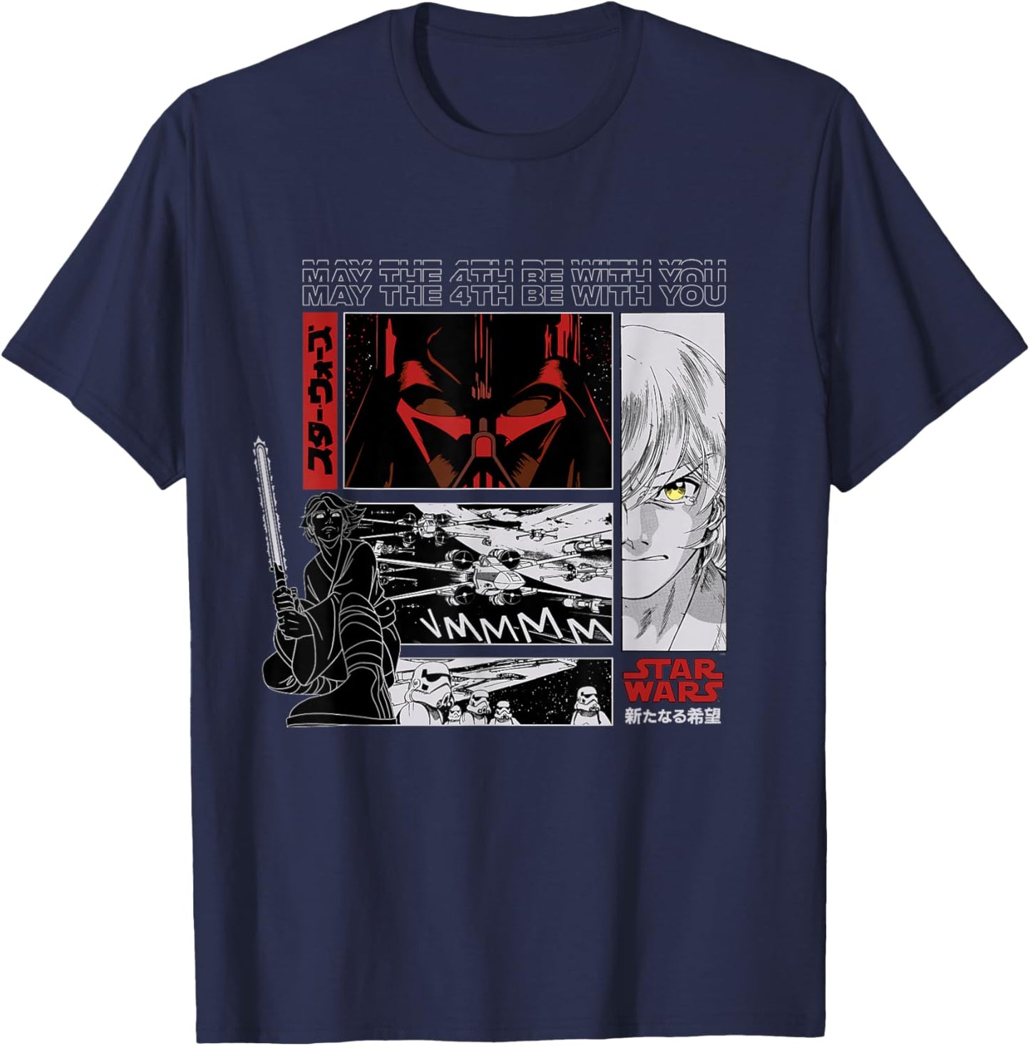 Star Wars May the 4th Be With You Luke Vader Japanese Manga T-Shirt - T-Shirt | Navy