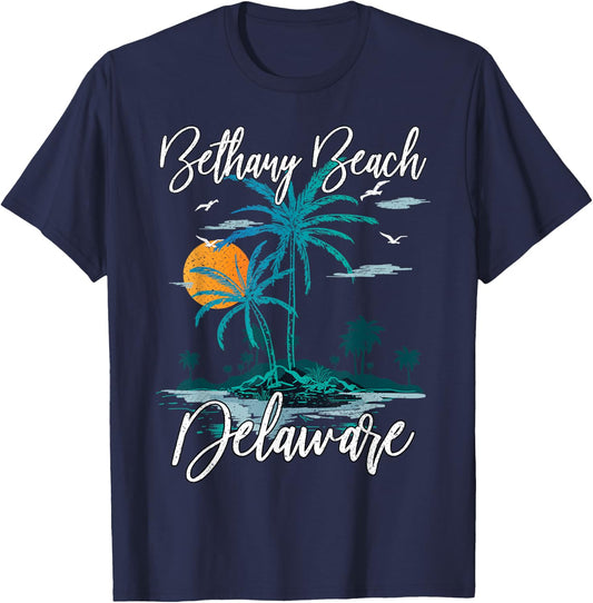 Family Vacation Retro Sunset Delaware Bethany Beach T-Shirt - T-Shirt | Navy