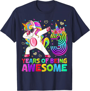 Cute 3rd Birthday Girl Dabbing Unicorn 3 Year Old Party Gift T-Shirt - T-Shirt | Navy