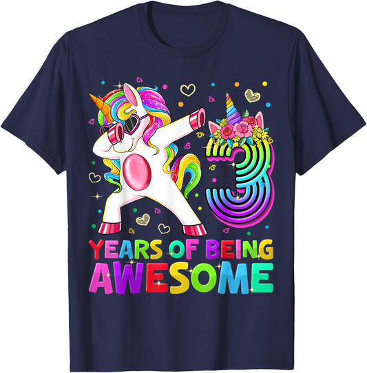 Cute 3rd Birthday Girl Dabbing Unicorn 3 Year Old Party Gift T-Shirt - T-Shirt | Navy
