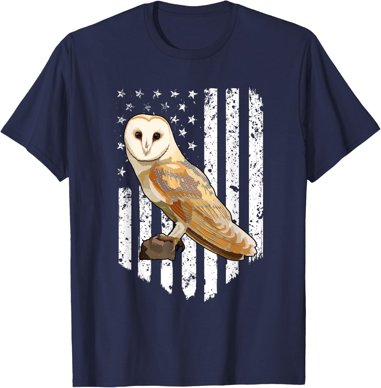 White American Flag Barn Owl Bird 4th Of July Women Men T-Shirt - T-Shirt | Navy