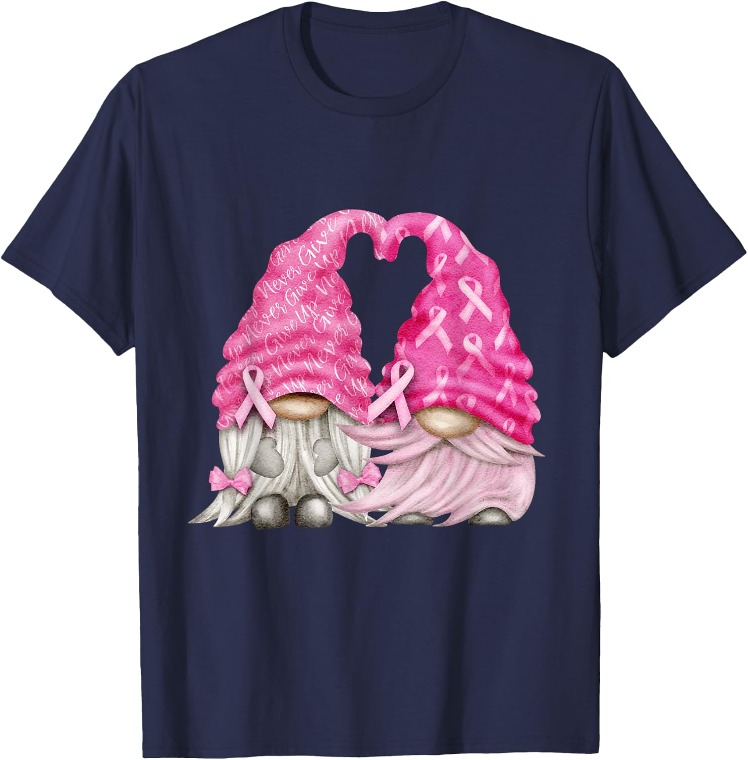 Wear Pink Gnomes For October Breast Cancer Awareness Months T-Shirt - T-Shirt | Navy