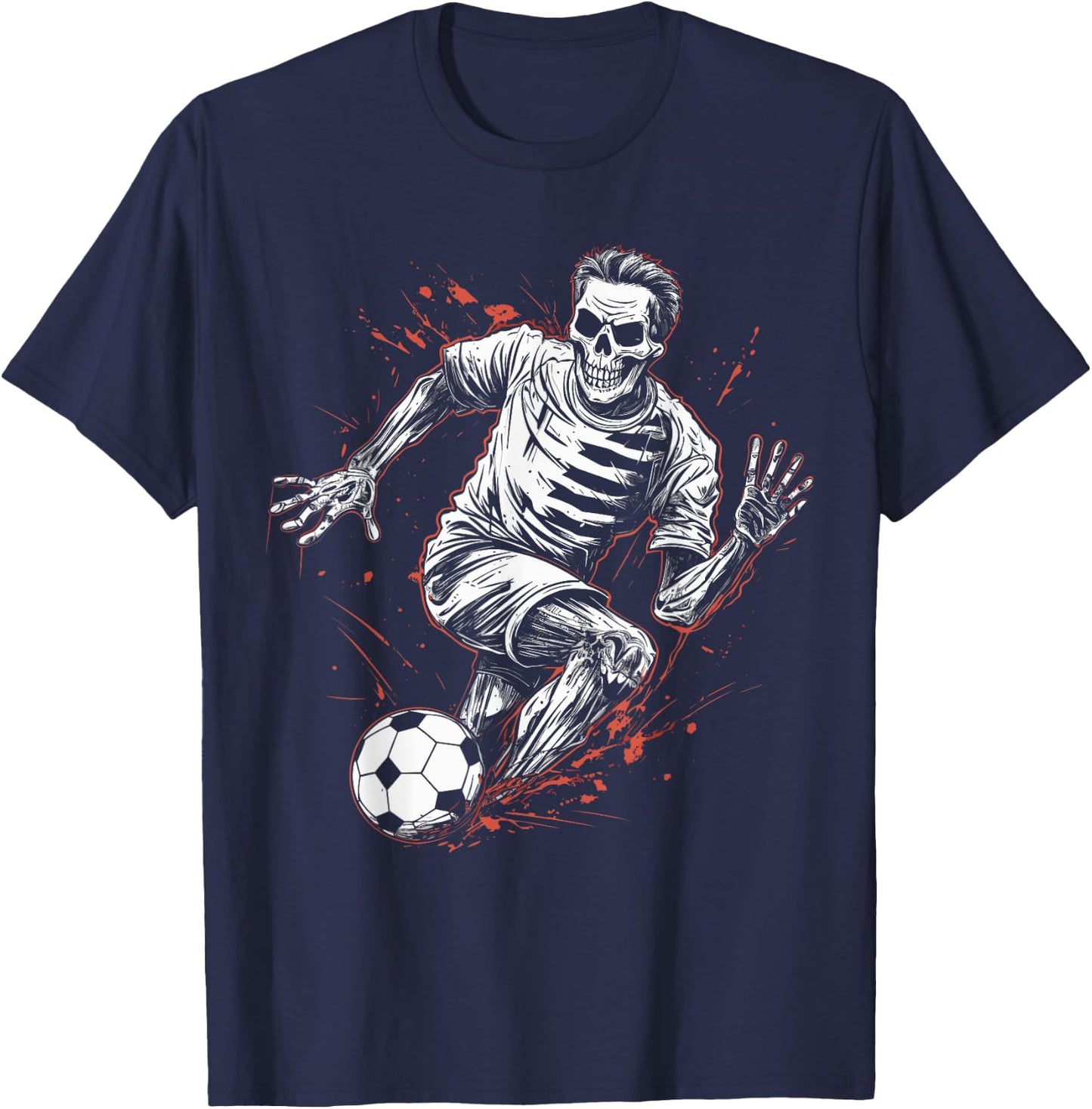 Soccer Skeleton Soccer Player Halloween Spooky T-Shirt - T-Shirt | Navy