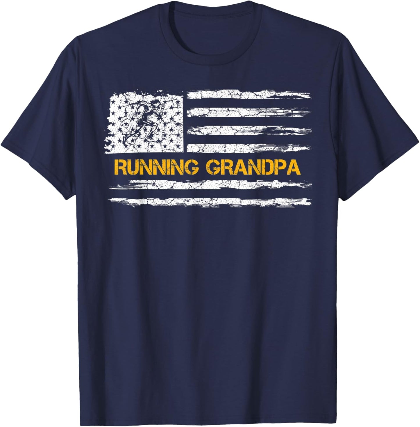 Vintage USA Flag Proud Running Grandpa Runner Silhouette T-Shirt - T-Shirt | Navy