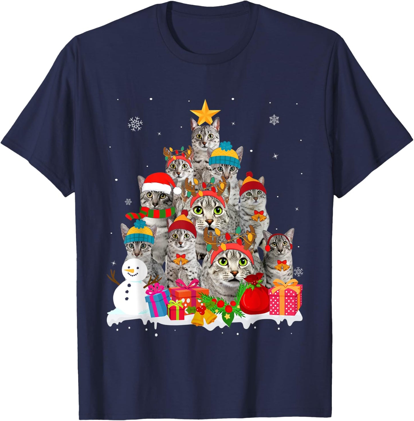 Funny Egyptian Mau Christmas Tree Pet Cat Lover Gift T-Shirt - T-Shirt | Navy