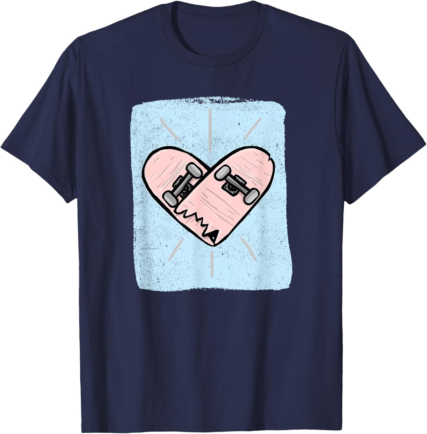 Skateboard Heartbeat Funny Skateboarder Skating Skater T-Shirt - T-Shirt | Navy