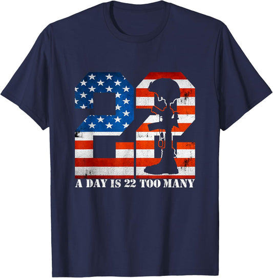 22 A Day is 22 Too Many Veteran Lives Matter Help Veterans T-Shirt - T-Shirt | Navy