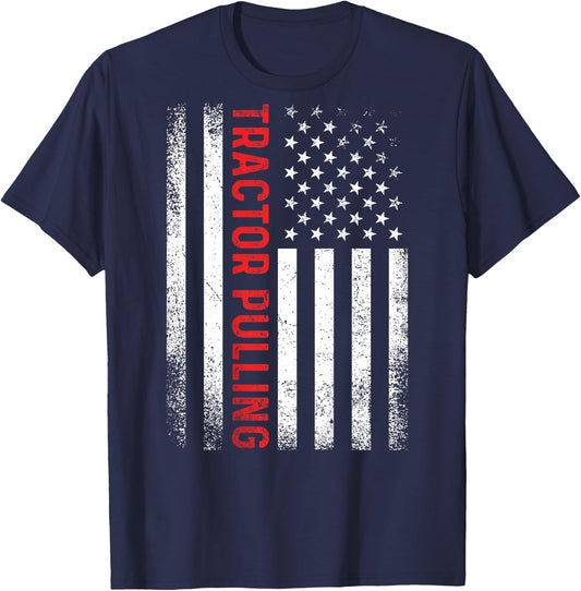 Tractor Pulling Cool USA American Flag Vintage Father's Day T-Shirt - T-Shirt | Navy