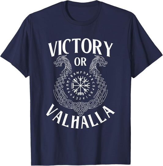 Victory Or Valhalla - Norse Mythology Nordic Viking Warrior T-Shirt - T-Shirt | Navy