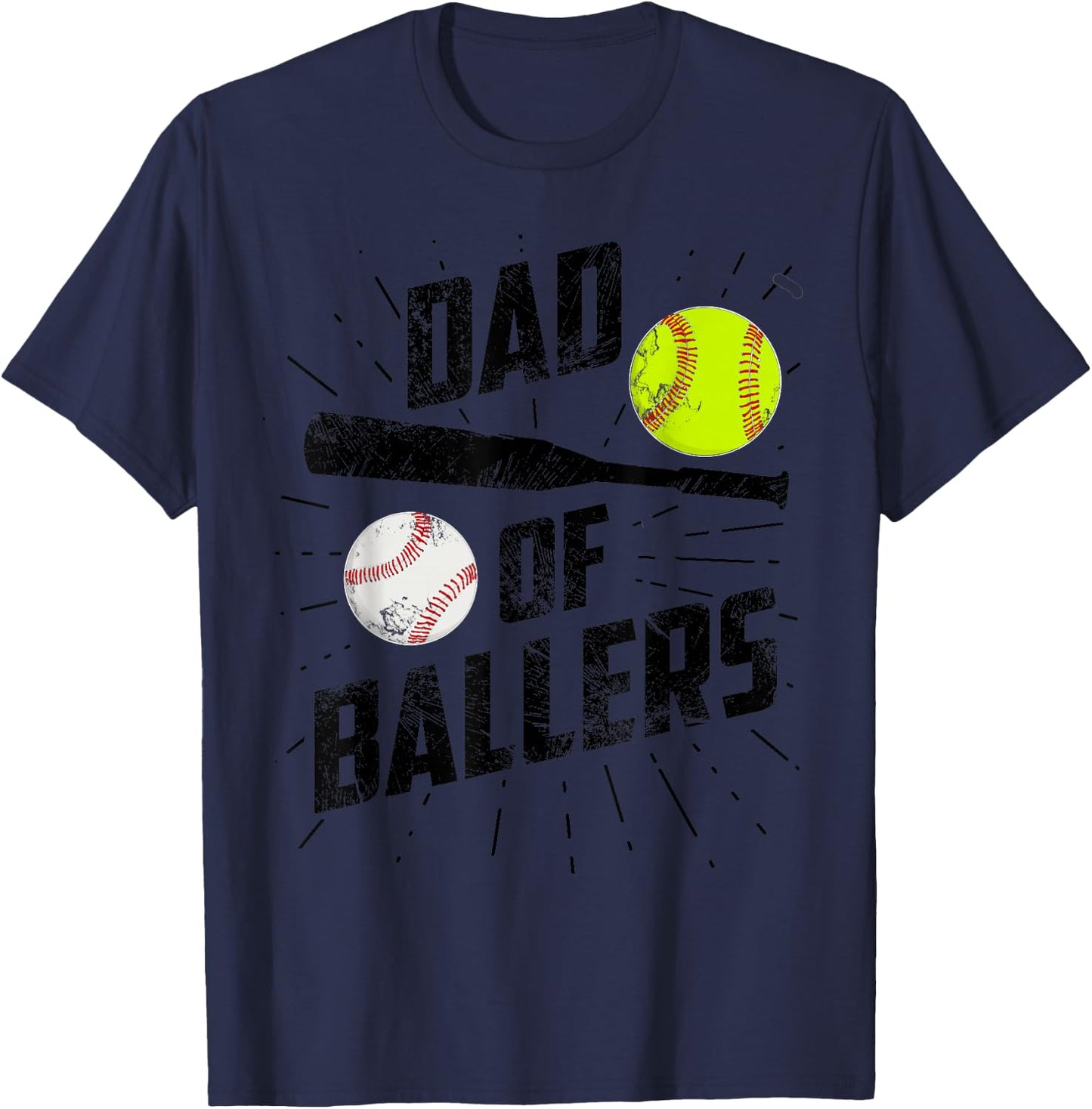 Dad Of Ballers Funny Baseball Softball Game Fathers Day Gift T-Shirt - T-Shirt | Navy