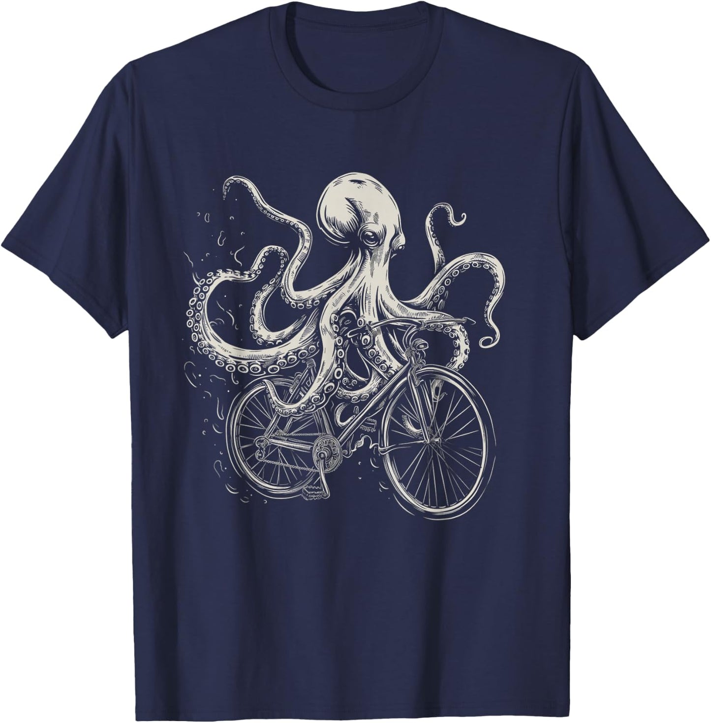 Octopus On Bicycle Funny Cycling Squid Road Bike Cyclist T-Shirt - T-Shirt | Navy
